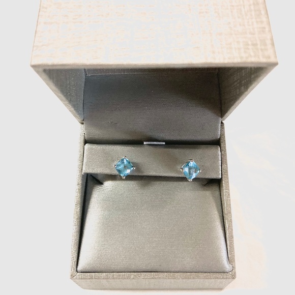 Jewelry - NIB 2MM Topaz Stud Earrings in White Gold
